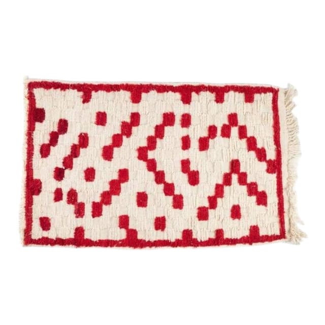 Ręcznie tkany dywan 250x150 cm, wełna, kremowy, czerwony, Maroko - WYMIARY