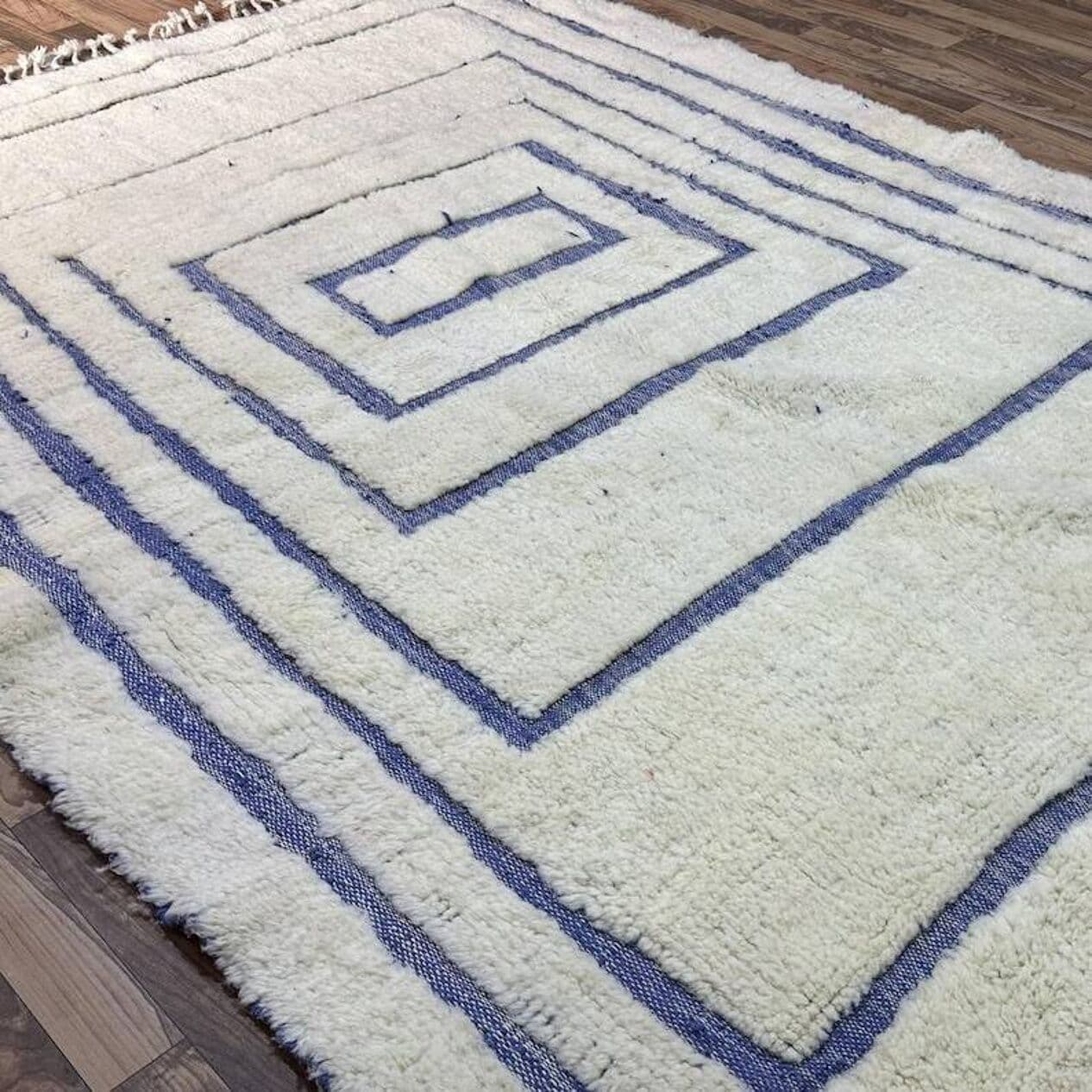 Ręcznie tkany dywan 200x300 cm, wełna, niebieski, beżowy, Maroko - 202431