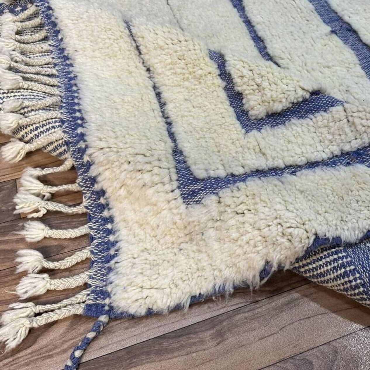 Ręcznie tkany dywan 200x300 cm, wełna, niebieski, beżowy, Maroko - 202433