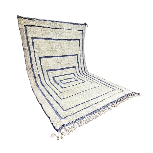 Ręcznie tkany dywan 200x300 cm, wełna, niebieski, beżowy, Maroko - WYMIARY