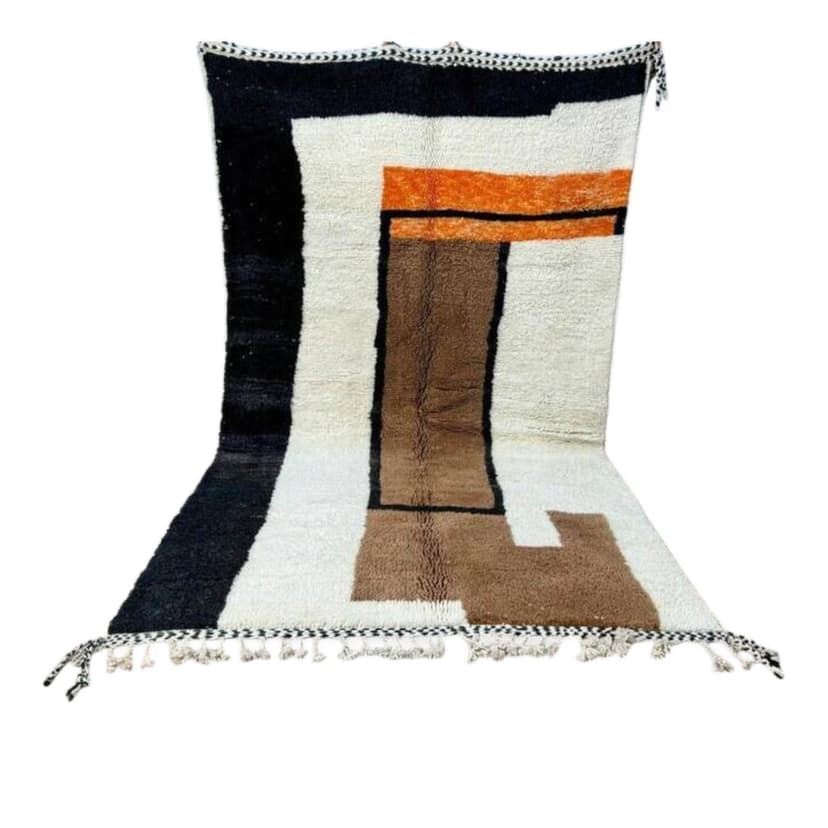 Ręcznie tkany dywan 200x300 cm, wełna, kremowy, czarny, brązowy, pomarańczowy, Maroko