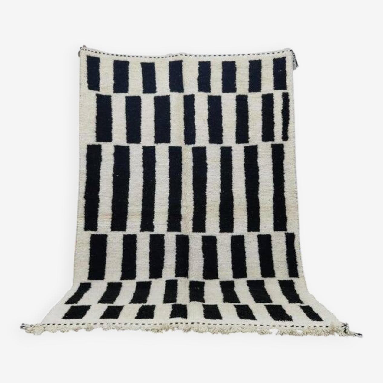 Ręcznie tkany dywan 250x150 cm, wełna, biały, czarny, Maroko - 202355