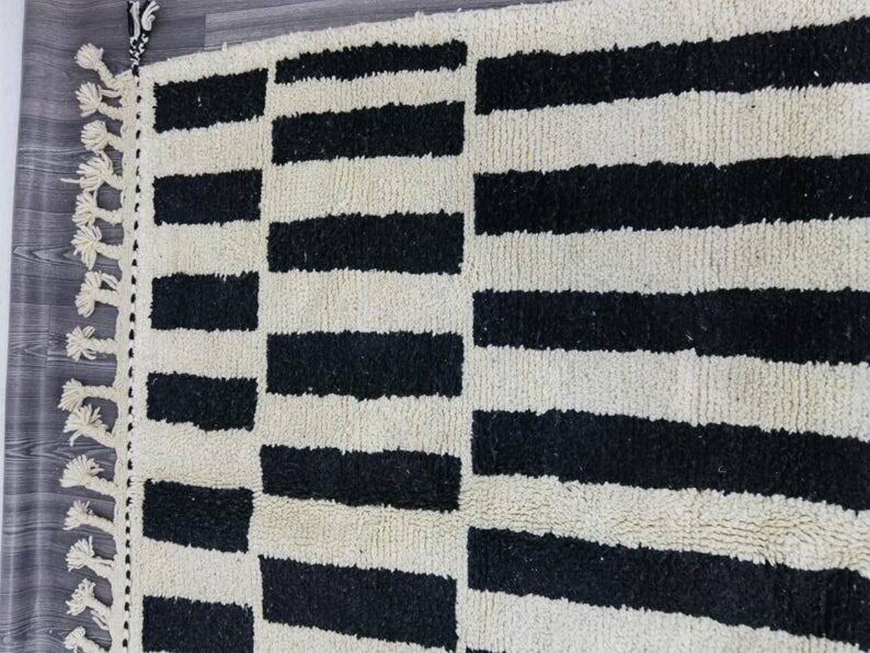 Ręcznie tkany dywan 250x150 cm, wełna, biały, czarny, Maroko - 202359