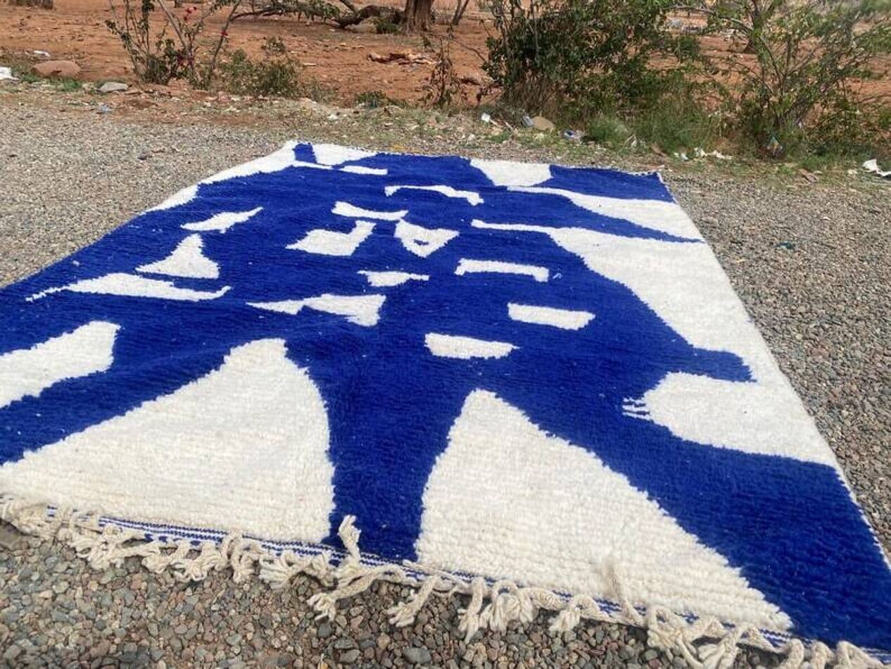 Ręcznie tkany dywan 250x150 cm, wełna, niebieski, biały, Maroko - 202345