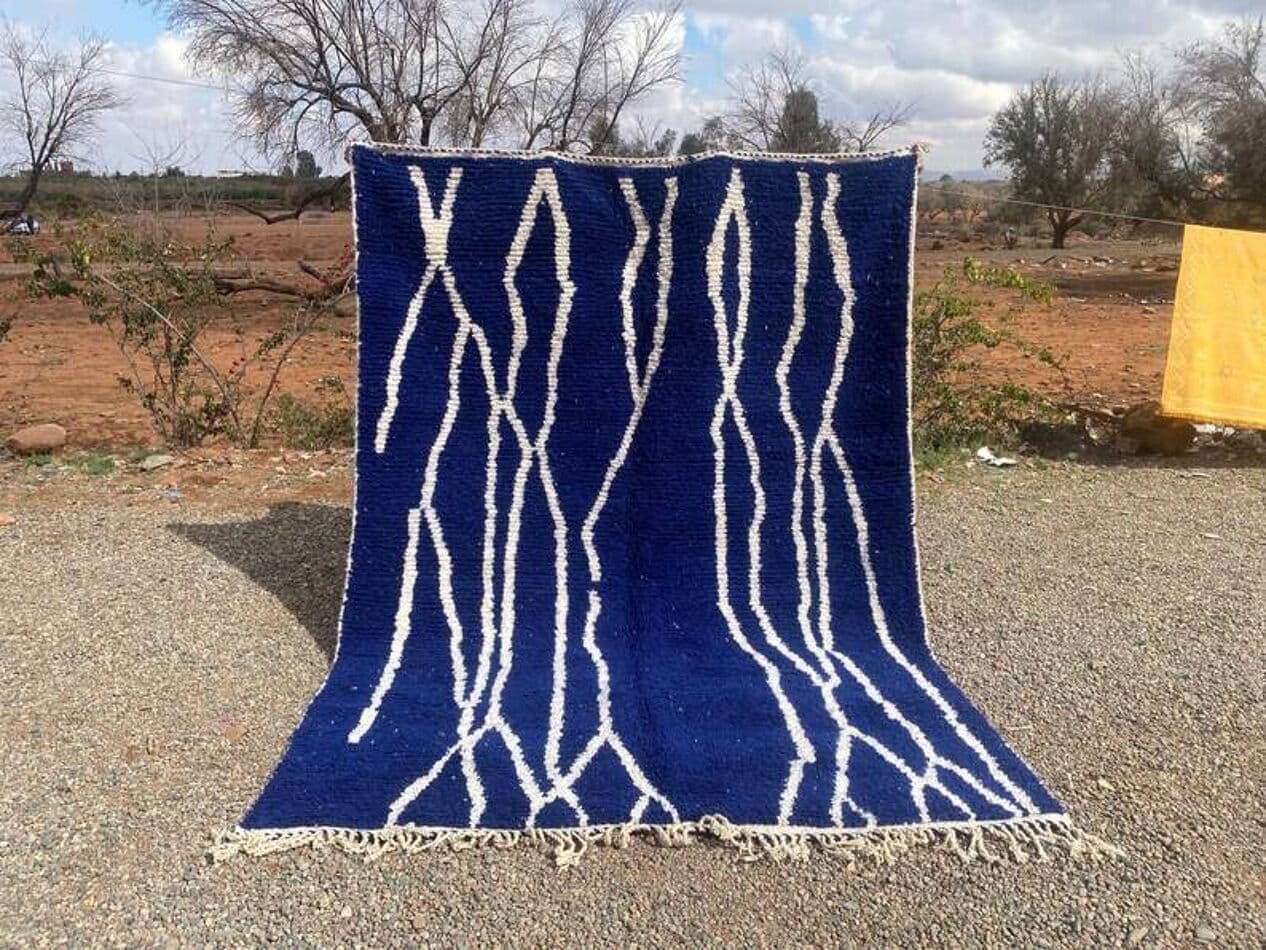 Ręcznie tkany dywan 200x300 cm, wełna, niebieski, Maroko - 202243