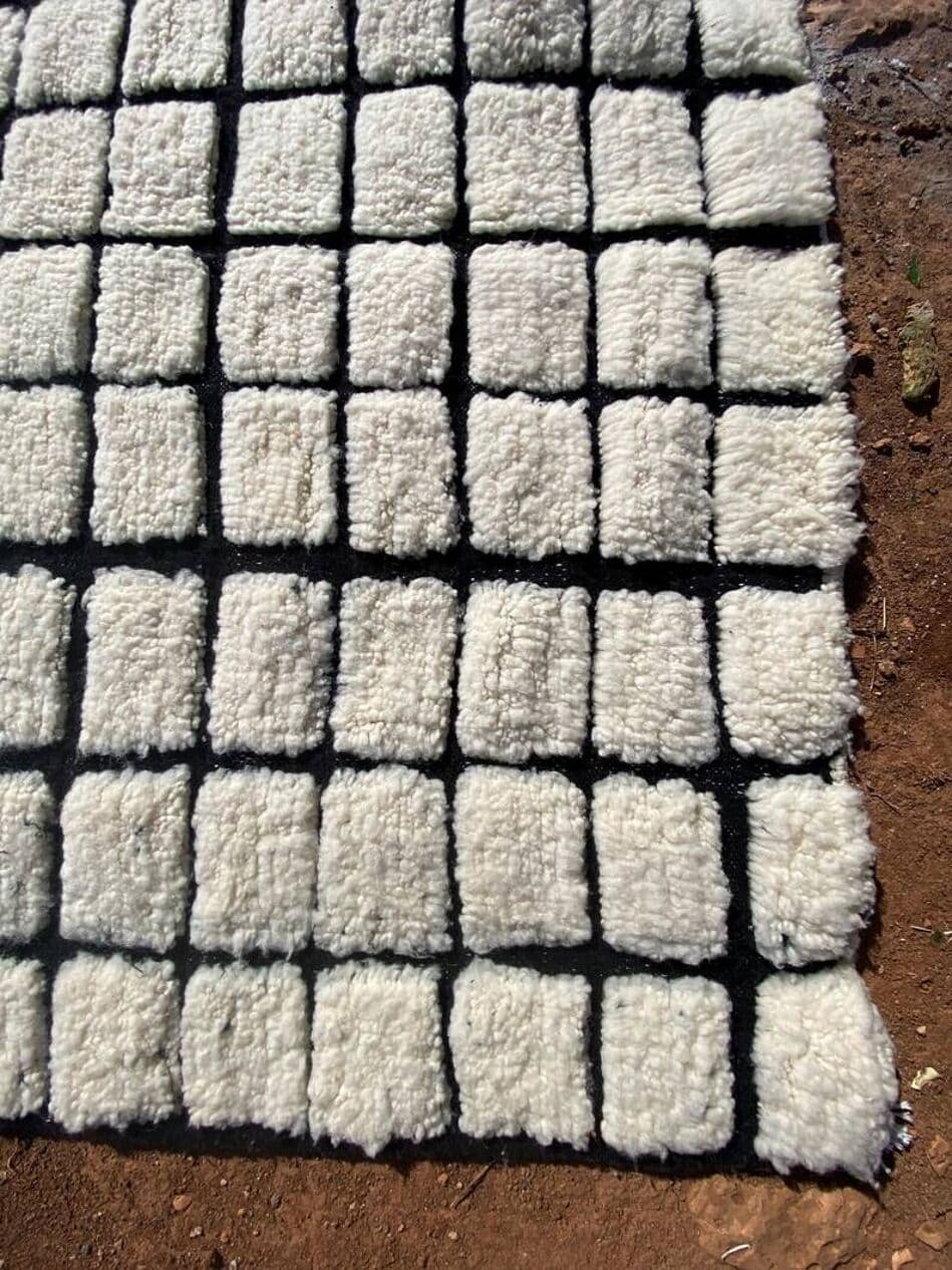 Ręcznie tkany dywan 200x300 cm, wełna, biały, czarny, Maroko - 202199