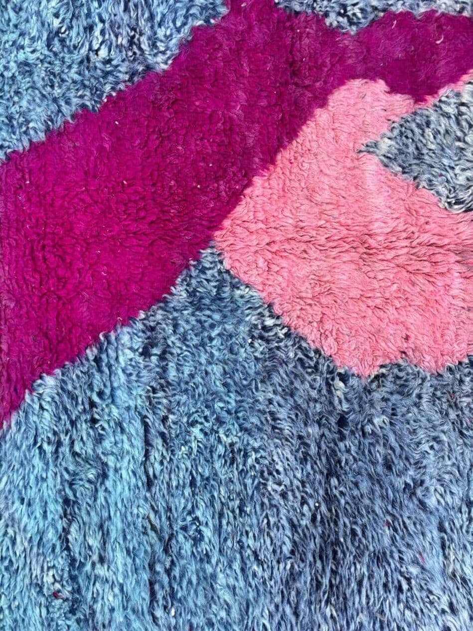 Ręcznie tkany dywan 250x150 cm, wełna, niebieski, różowy, kremowy, Maroko - 203120