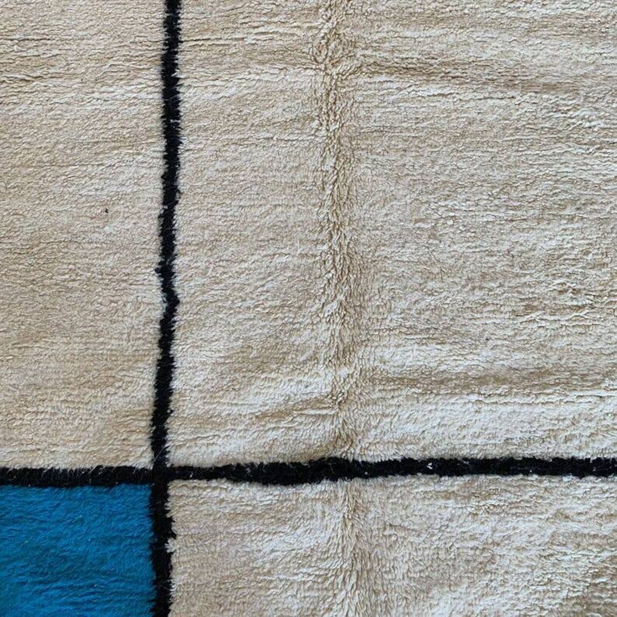 Ręcznie tkany dywan 250x150 cm, wełna, beżowy, czarny, turkusowy, Maroko - 203330