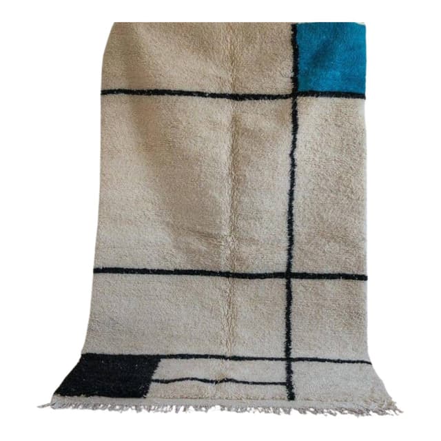 Ręcznie tkany dywan 250x150 cm, wełna, beżowy, czarny, turkusowy, Maroko - WYMIARY