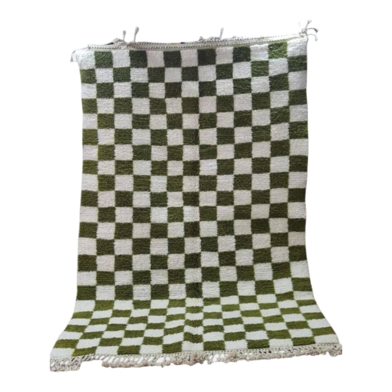 Ręcznie tkany dywan 250x150 cm, wełna, oliwkowy, biały, Maroko