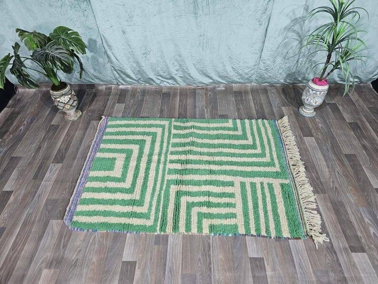 Ręcznie tkany dywan 140x260 cm, wełna, zielony, Maroko - 203200