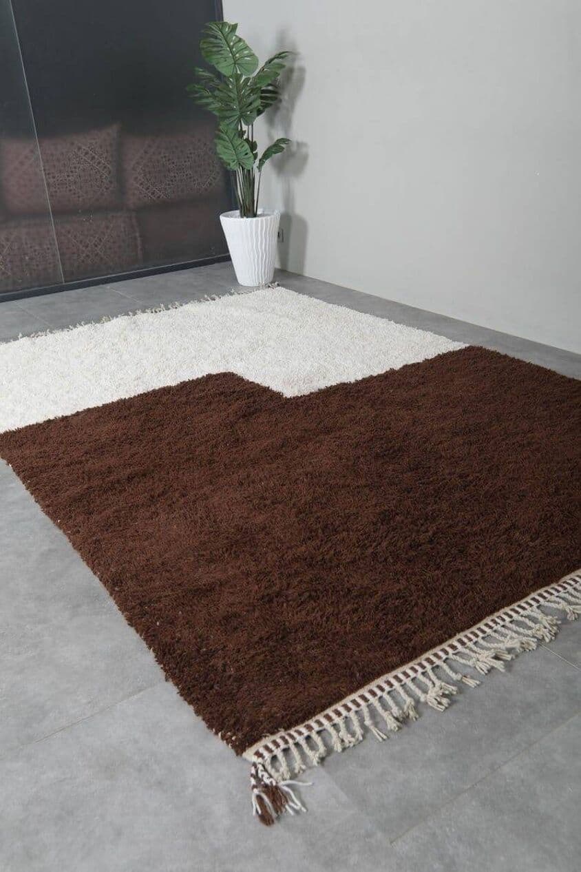 Ręcznie tkany dywan 140x260 cm, wełna, kremowy, brązowy, Maroko - 205693