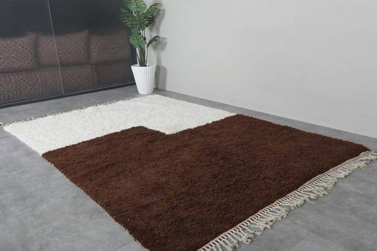 Ręcznie tkany dywan 140x260 cm, wełna, kremowy, brązowy, Maroko - 205695