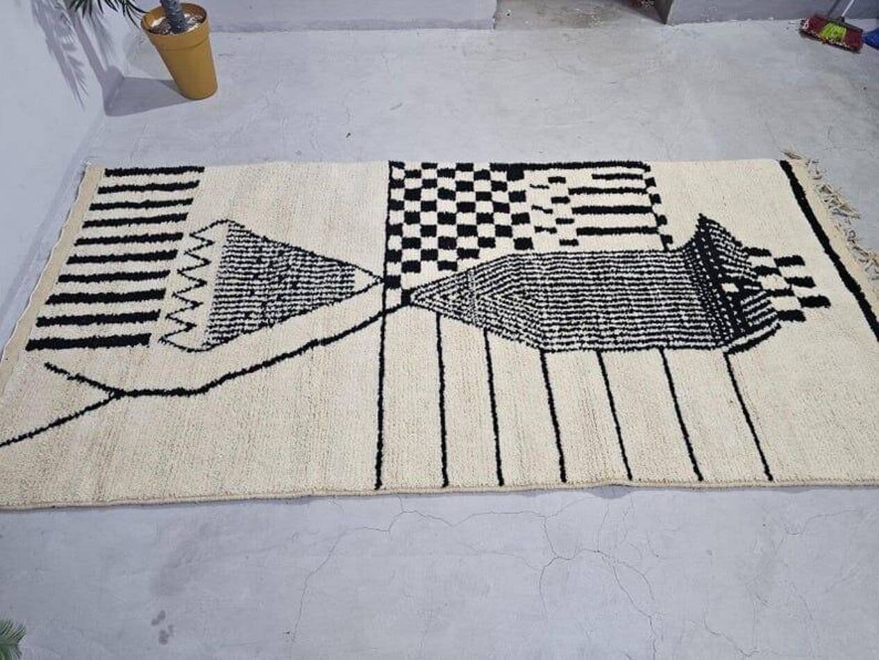 Ręcznie tkany dywan 150x250 cm, wełna, czarny, biały, Maroko - 205624