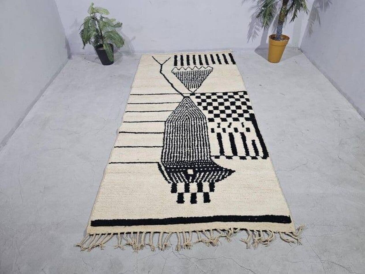 Ręcznie tkany dywan 150x250 cm, wełna, czarny, biały, Maroko - 205625