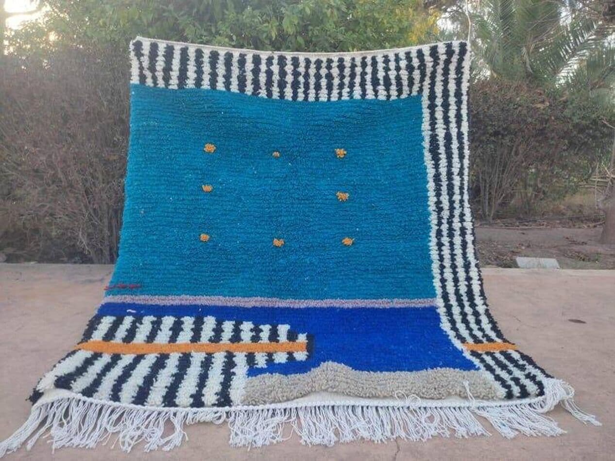 Ręcznie tkany dywan 100x200 cm, wełna, turkusowy, Maroko - 205609