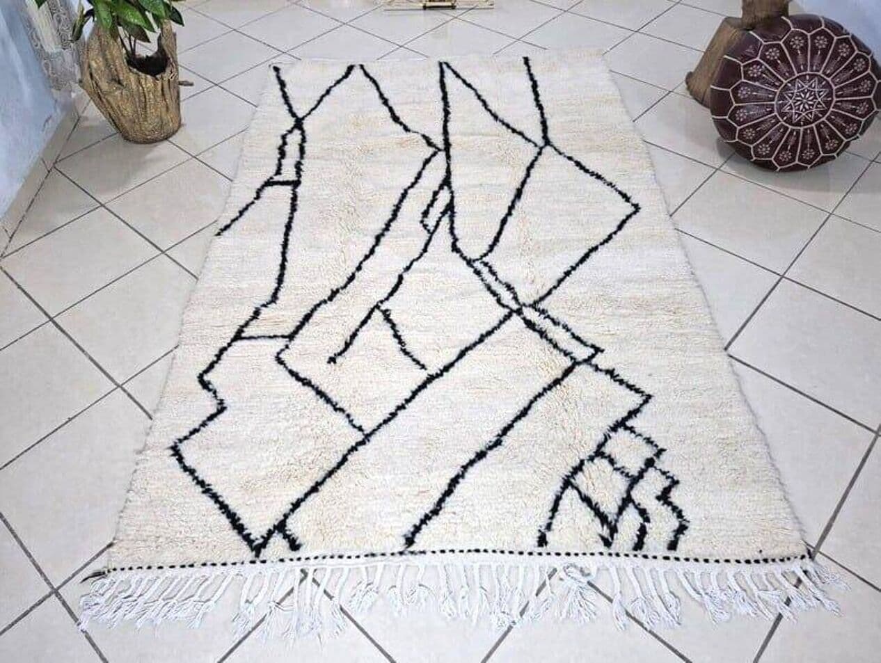 Ręcznie tkany dywan 160x240 cm, wełna, biały, Maroko - 205463