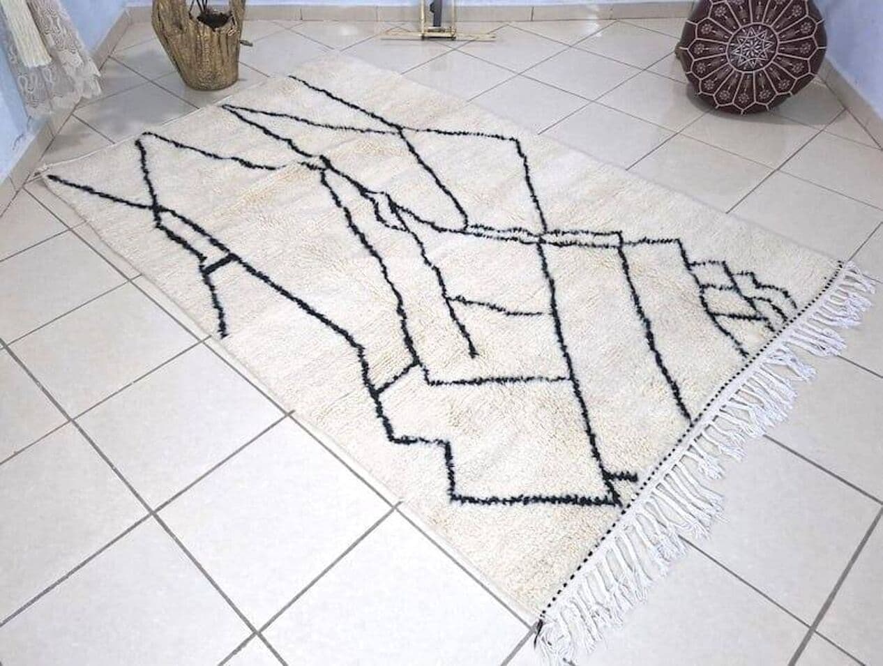 Ręcznie tkany dywan 160x240 cm, wełna, biały, Maroko - 205466
