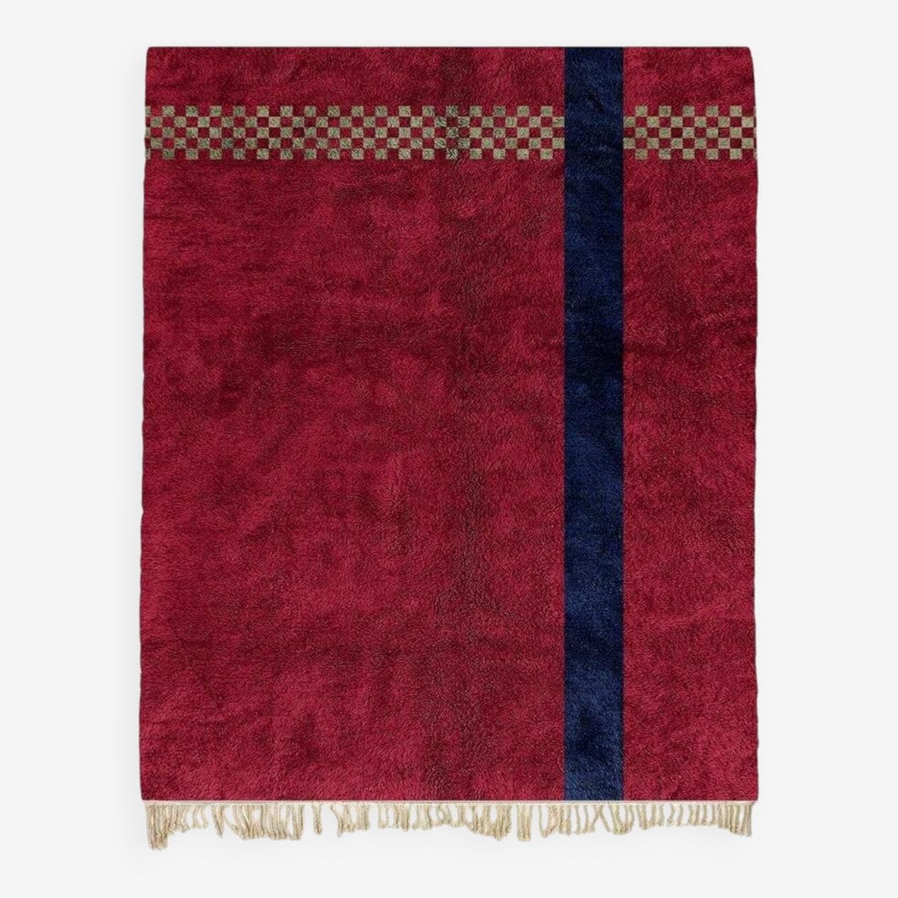 Ręcznie tkany dywan 150x250 cm, wełna, czerwony, granatowy, beżowy, zielony, Maroko - 205305