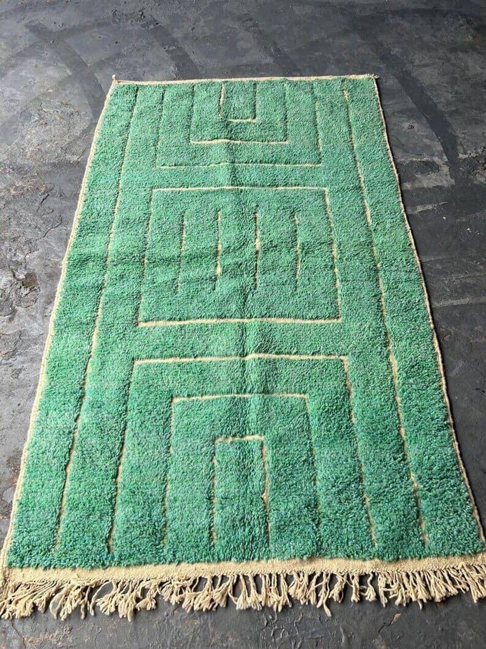 Ręcznie tkany dywan 100x200 cm, wełna, zielony, Maroko - 204382