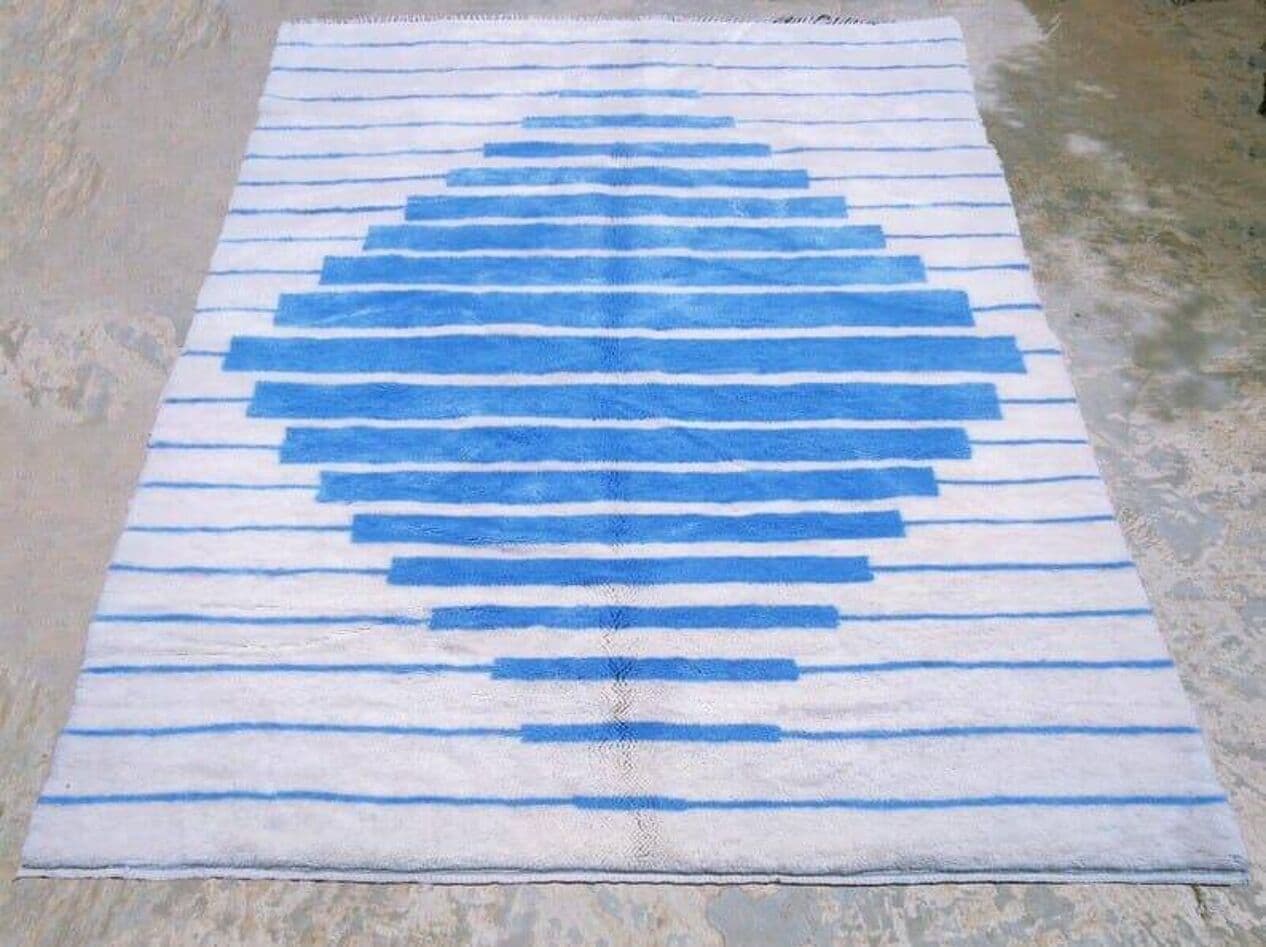 Ręcznie tkany dywan 150x250 cm, wełna, biały, niebieski, Maroko - 204358