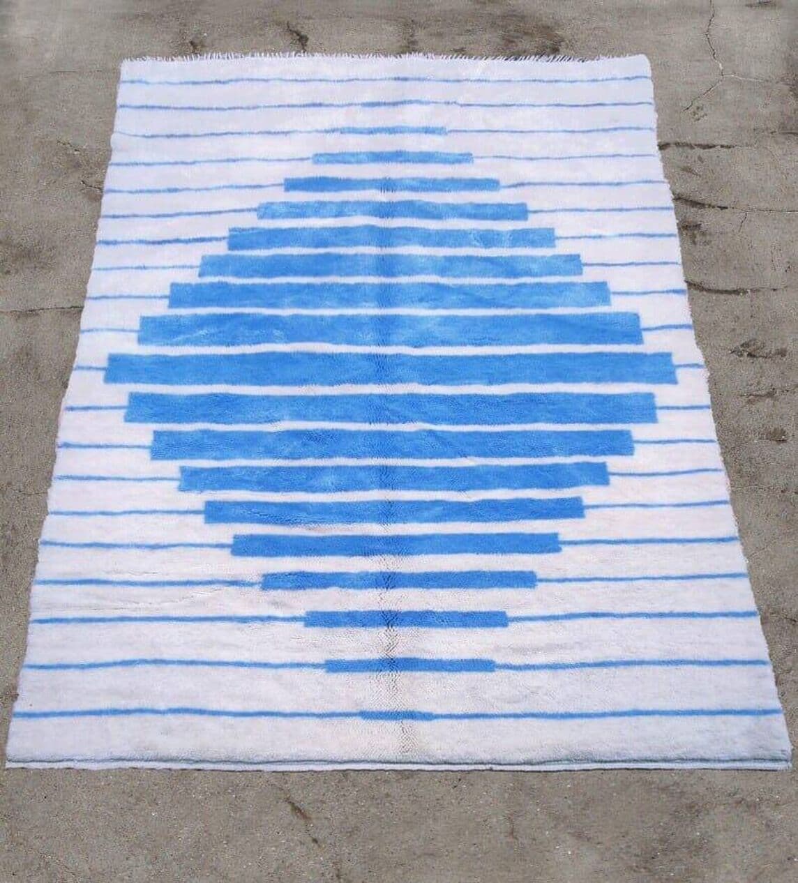 Ręcznie tkany dywan 150x250 cm, wełna, biały, niebieski, Maroko - 204361