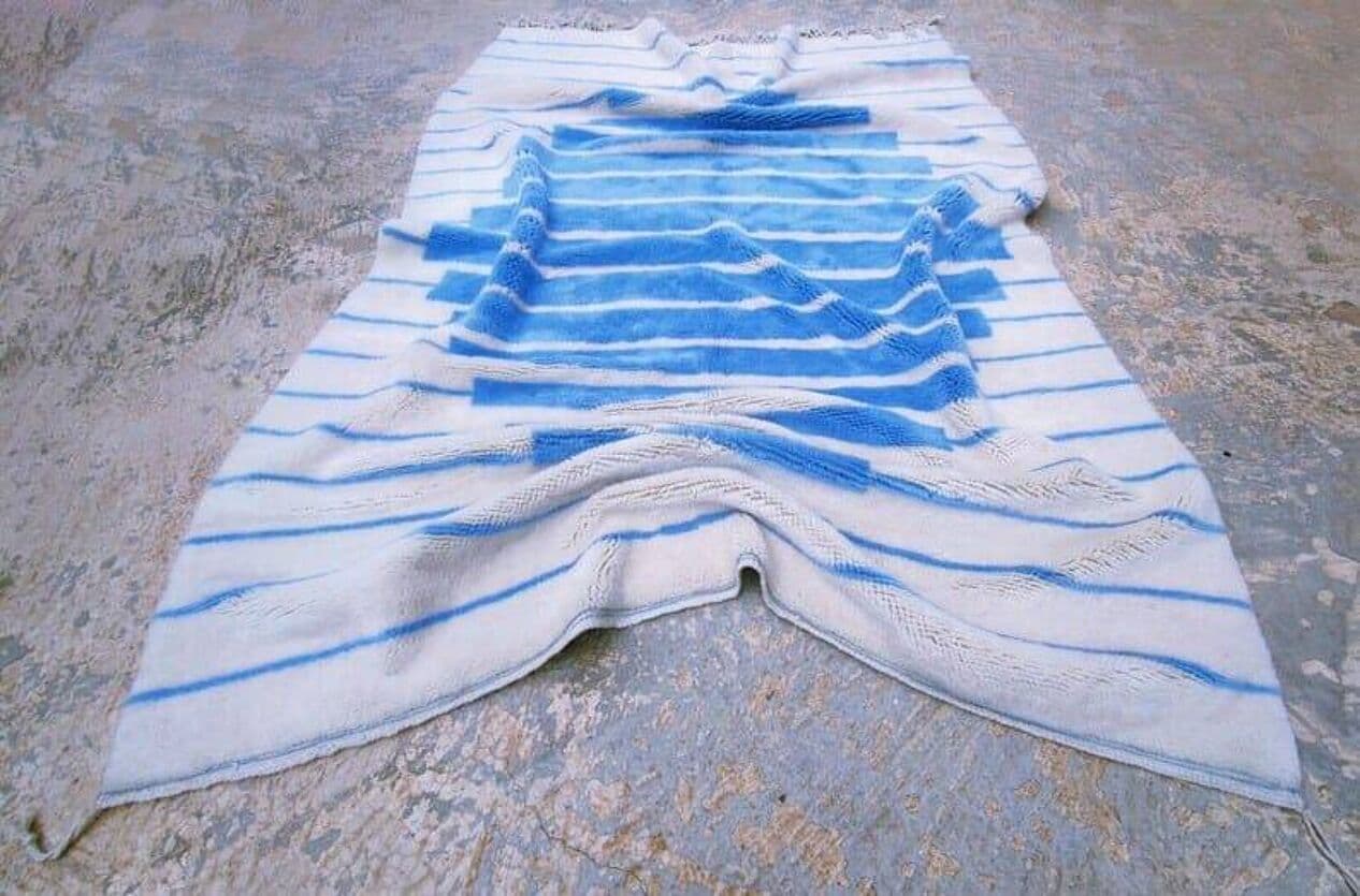 Ręcznie tkany dywan 150x250 cm, wełna, biały, niebieski, Maroko - 204357