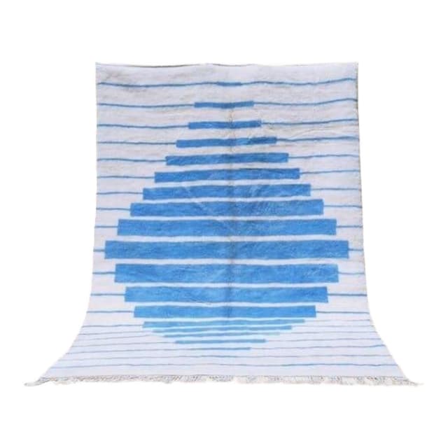 Ręcznie tkany dywan 150x250 cm, wełna, biały, niebieski, Maroko - WYMIARY