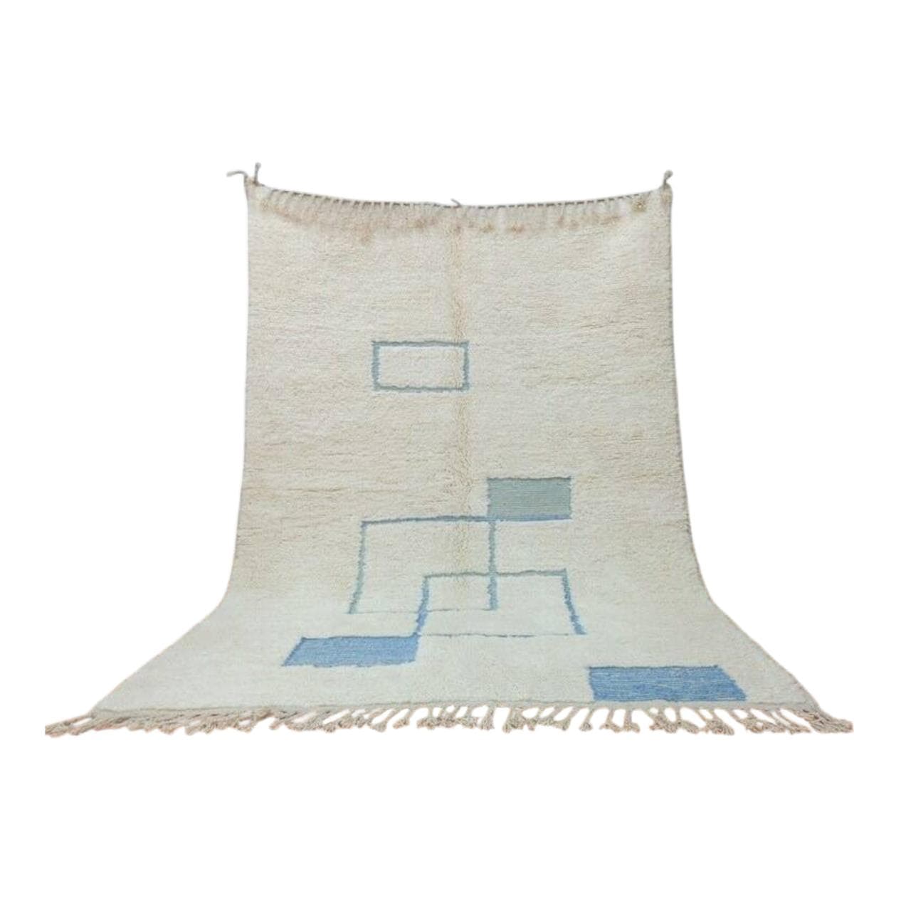 Ręcznie tkany dywan 100x200 cm, wełna, biały, niebieski, Maroko