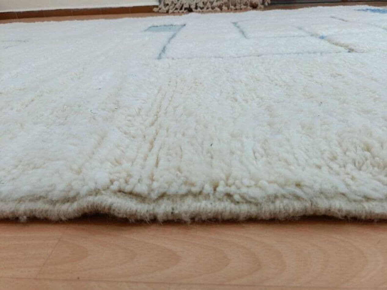 Ręcznie tkany dywan 100x200 cm, wełna, biały, niebieski, Maroko - 204254