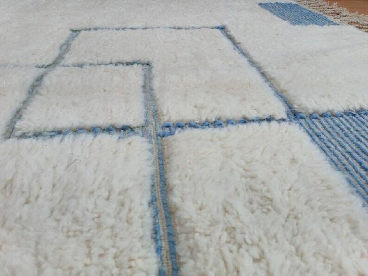 Ręcznie tkany dywan 100x200 cm, wełna, biały, niebieski, Maroko - 204255