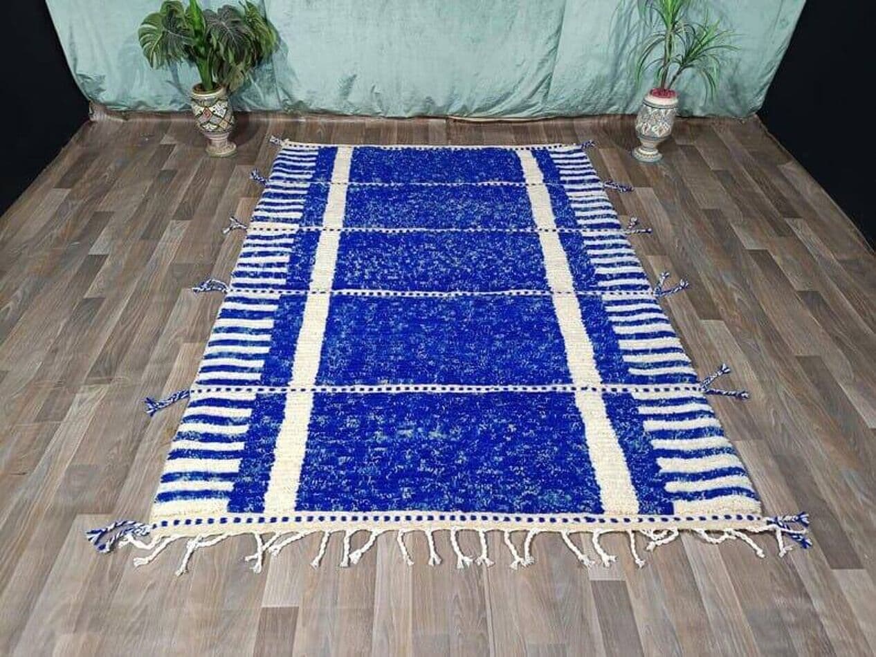 Ręcznie tkany dywan 200x300 cm, wełna, niebieski, biały, Maroko - 204221