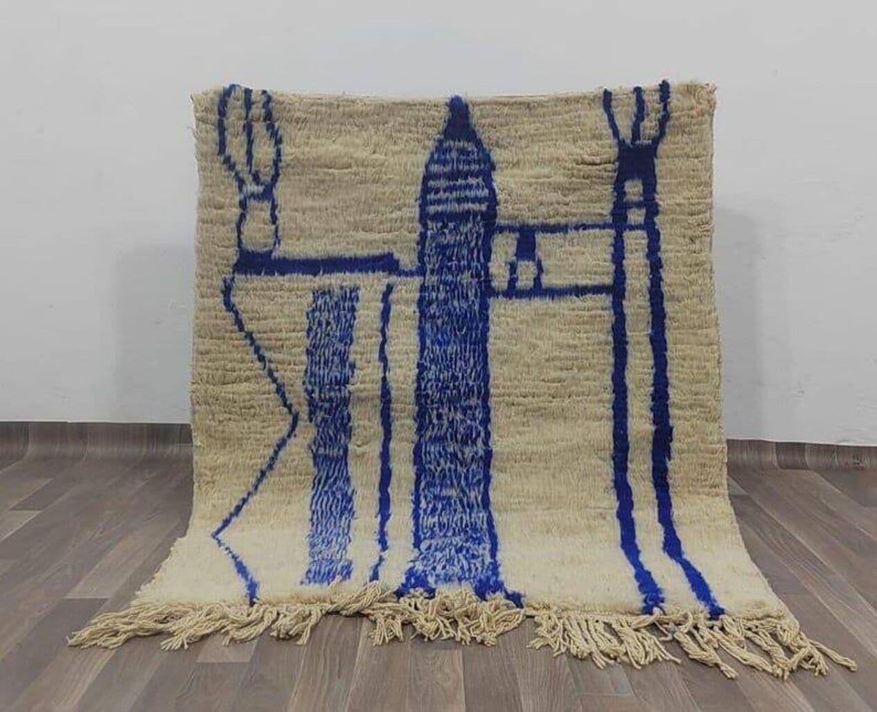 Ręcznie tkany dywan 200x300 cm, wełna, niebieski, Maroko - 205800