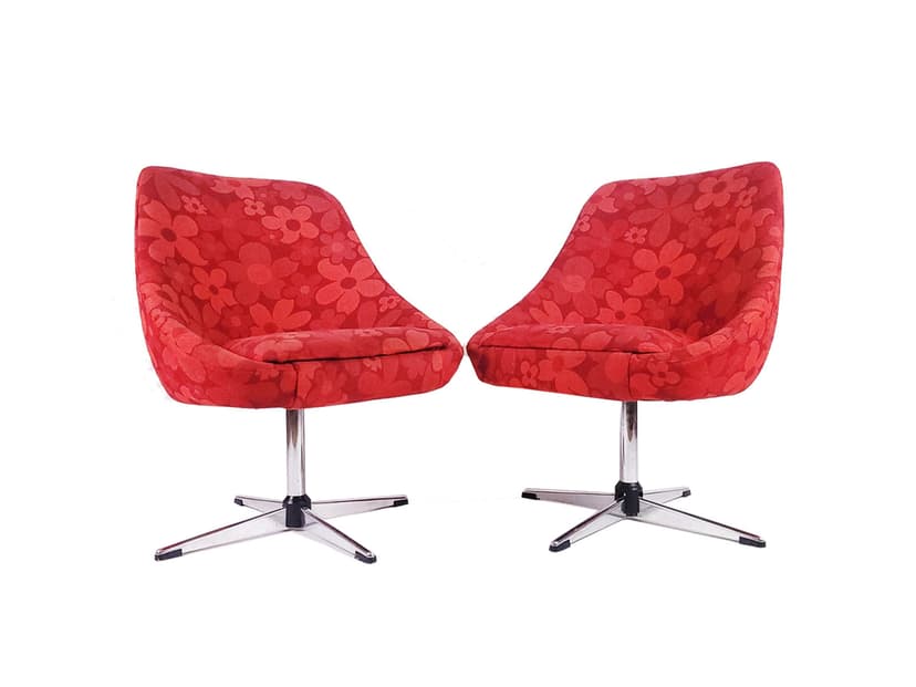 Para foteli Flower Power, czerwony, tkanina, chrom, Niemcy, lata 70.