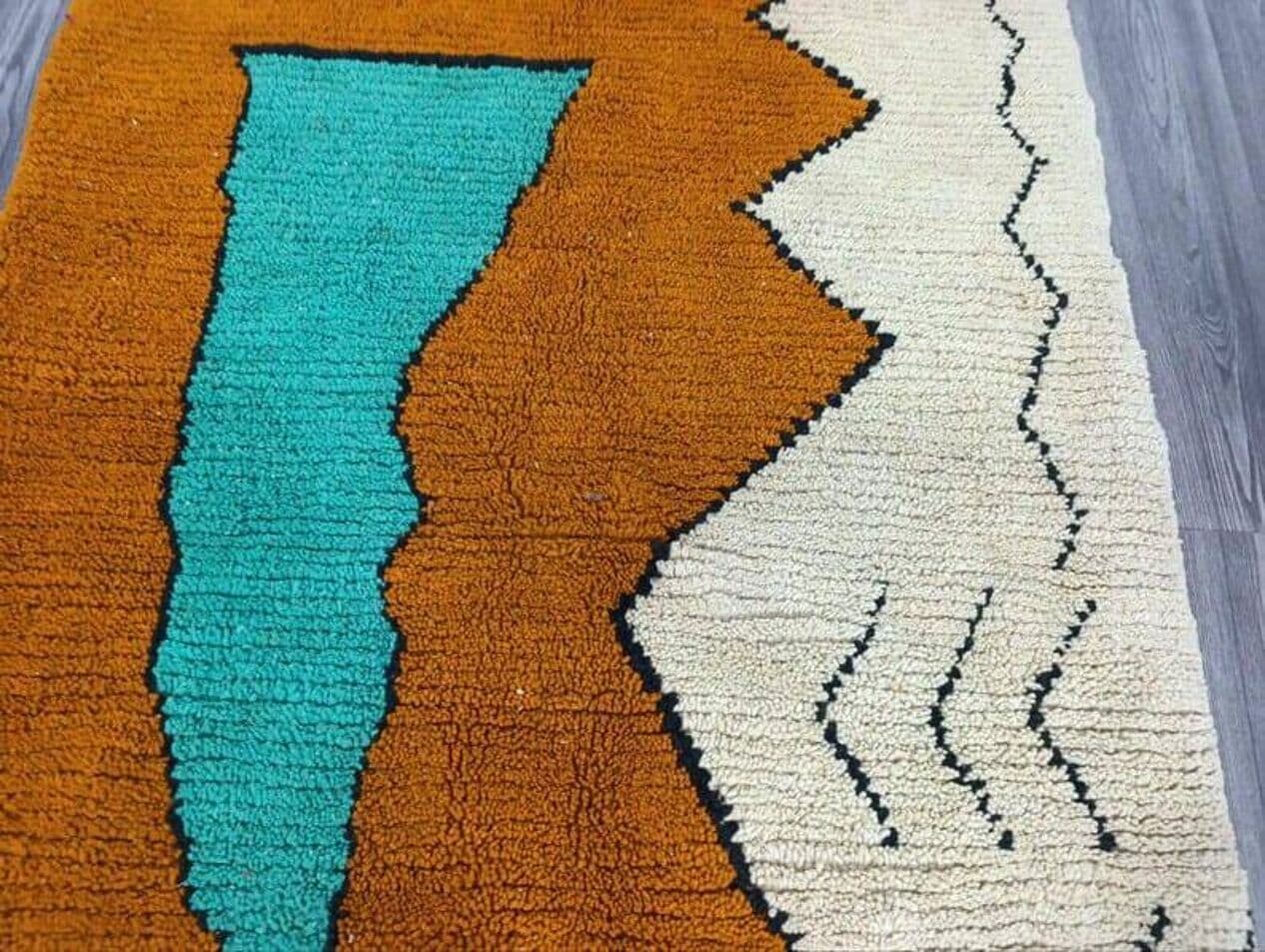 Ręcznie tkany dywan 150x250 cm, wełna, brązowy, beżowy, turkusowy, biały, Maroko - 208787