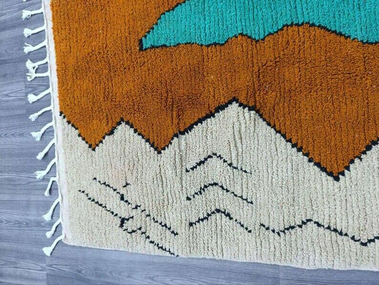 Ręcznie tkany dywan 150x250 cm, wełna, brązowy, beżowy, turkusowy, biały, Maroko - 208790