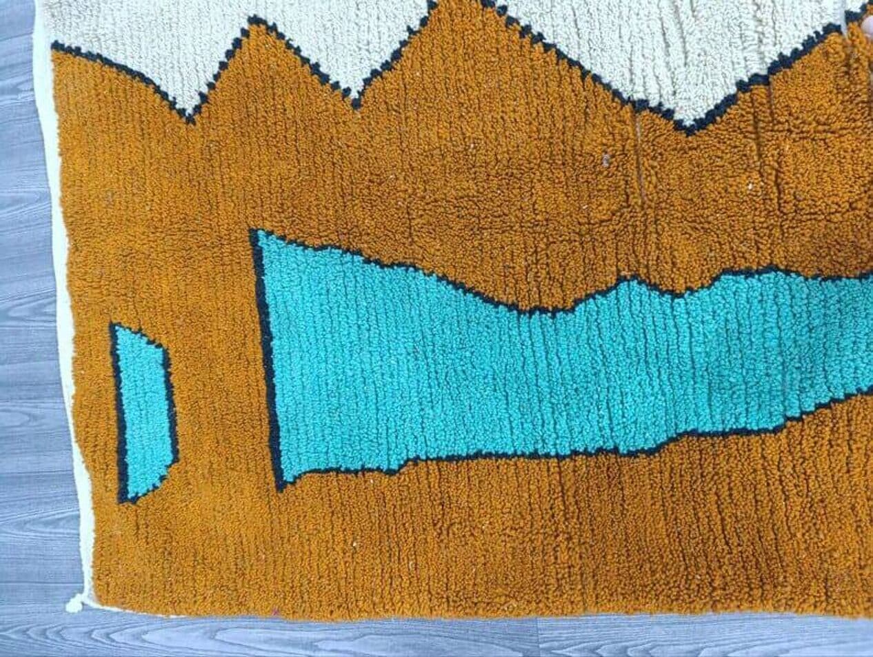 Ręcznie tkany dywan 150x250 cm, wełna, brązowy, beżowy, turkusowy, biały, Maroko - 208788