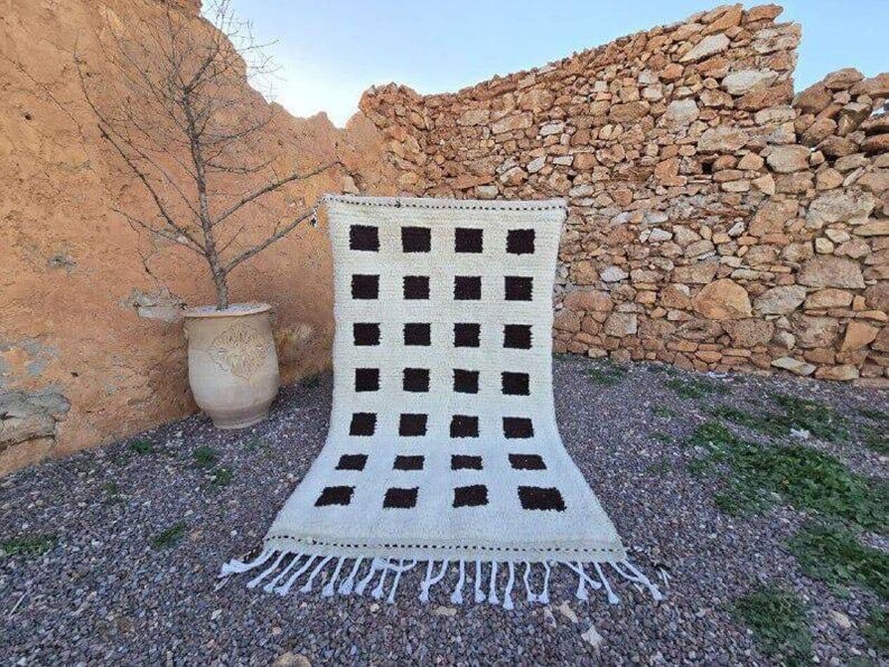 Ręcznie tkany dywan 100x200 cm, wełna, biały, Maroko - 208758