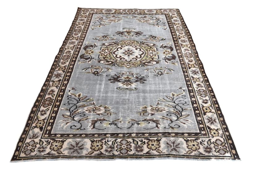 Dywan 166x246 cm, niebieski, brązowy, wełna, Turcja, lata 70.