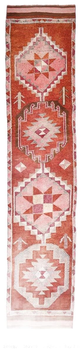 Chodnik 357x79 cm, czerwony, wełna, Turcja, lata 70.