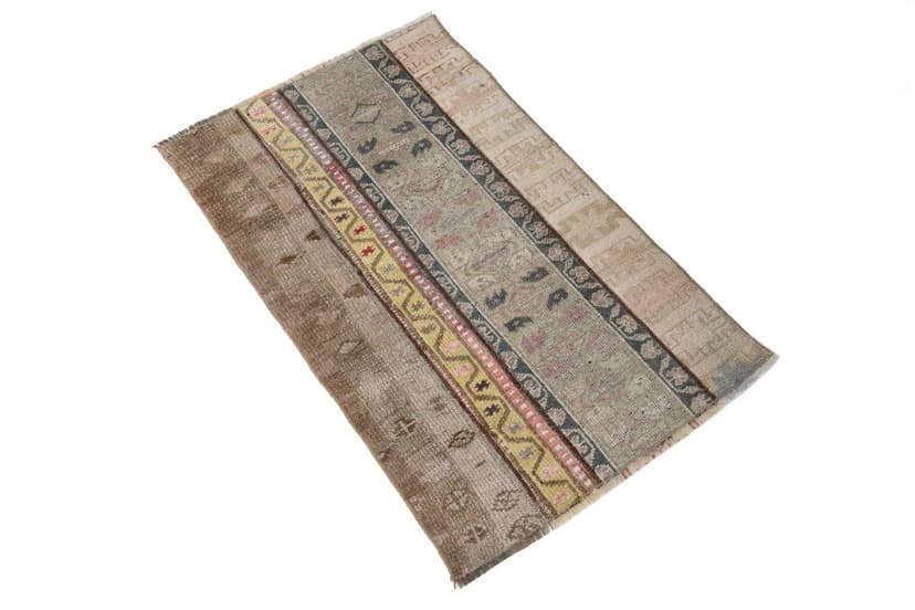 Dywan 98x61 cm, brązowy, beżowy, wełna, lata 60.