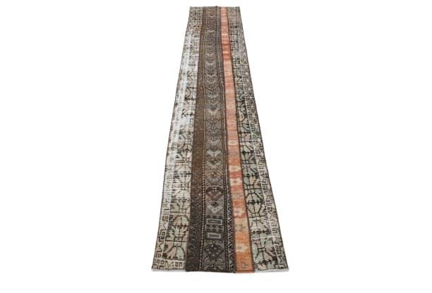 Chodnik 64x332 cm, brązowy, pomarańczowy, wełna, lata 60.