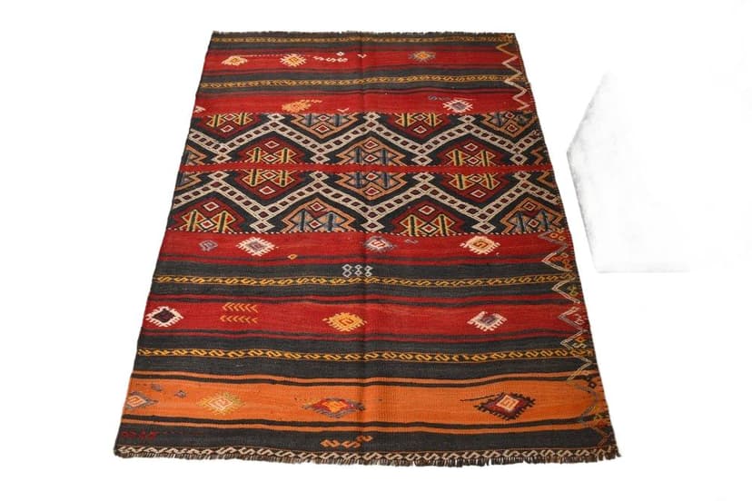 Kilim 123x157 cm, czerwony, wełna, lata 70.