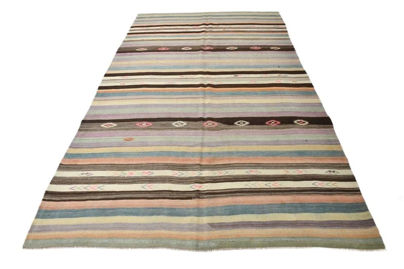 Kilim 186x310 cm, niebieski, beżowy, wełna, Turcja, lata 60.