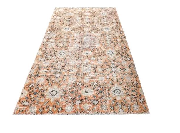 Dywan 131x219 cm, pomarańczowy, zielony, wełna, Turcja, lata 70.