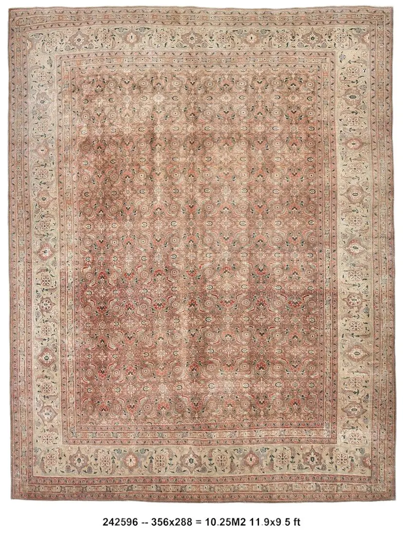 Dywan 288x356 cm, brązowy, wełna, Turcja, lata 60.