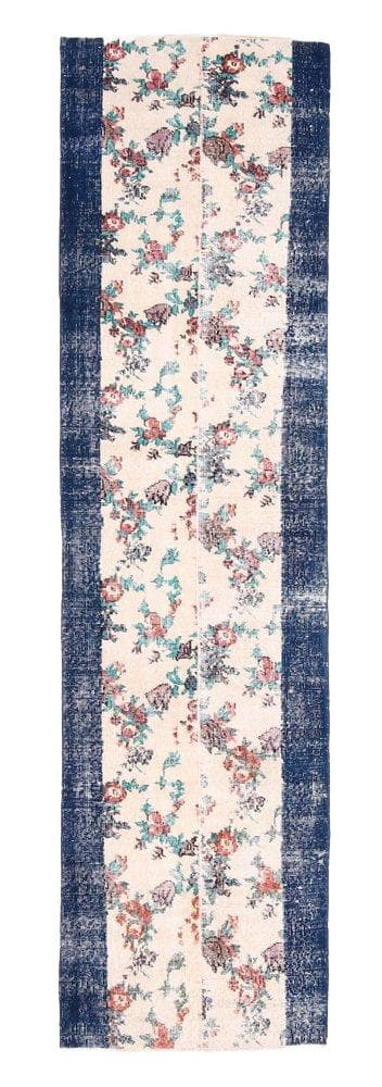 Runner Rug 275x74 cm, blue, wool, Turkey, 1960s