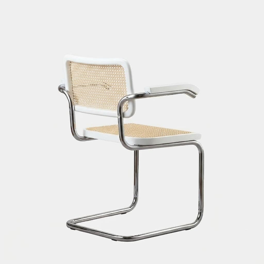 Krzesło z giętej stali z podłokietnikami wg proj. Cesca, M.Breuer, Bauhaus, białe - 372955
