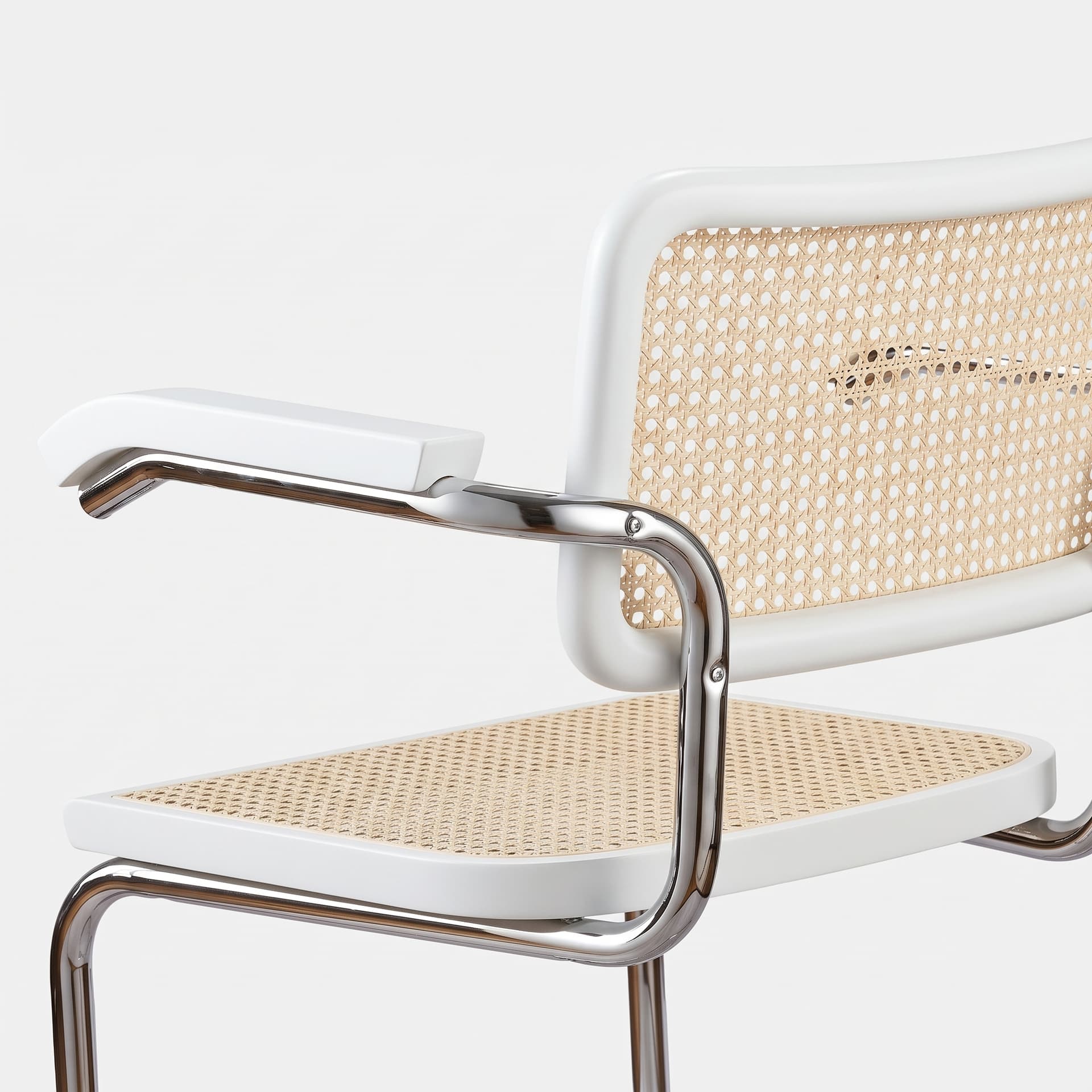 Krzesło z giętej stali z podłokietnikami wg proj. Cesca, M.Breuer, Bauhaus, białe - 372959