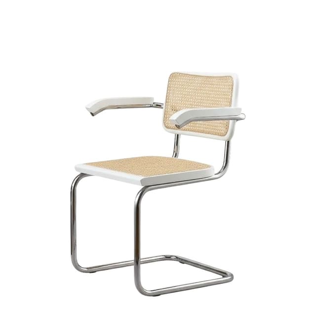 Krzesło z giętej stali z podłokietnikami wg proj. Cesca, M.Breuer, Bauhaus, białe - WYMIARY